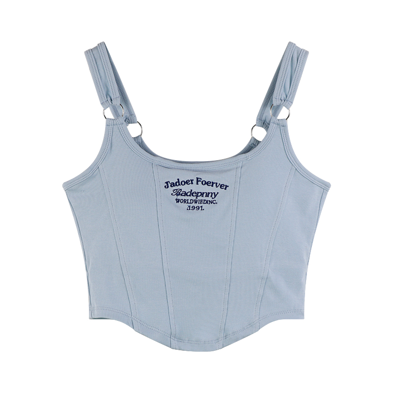 Pure Desire letter-embroidered small halter top for women, a hot girl outfit, a slim short and super trendy infrared top Item Picture