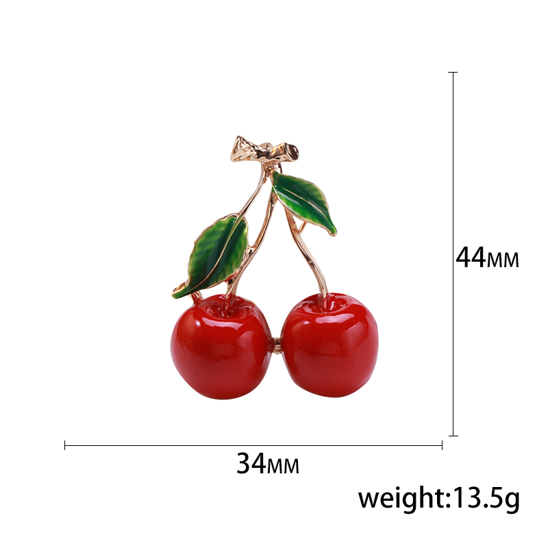 Factory direct sales of creative and light luxury Korean version new best-selling oil-drip cherry brooch, light luxury creative retro brooch, simple and fashionable accessory pin in stock Application Scenario