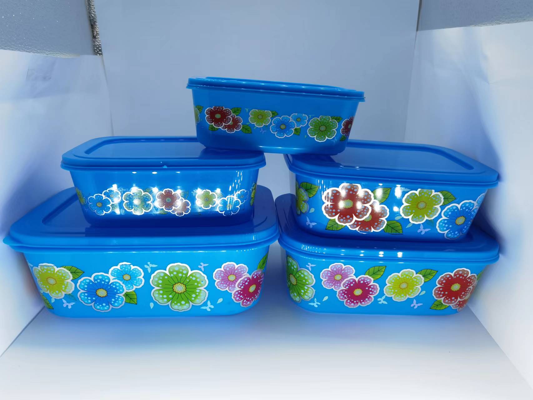 塑料饭盒长方形家庭密封饭盒水果便当花朵图案