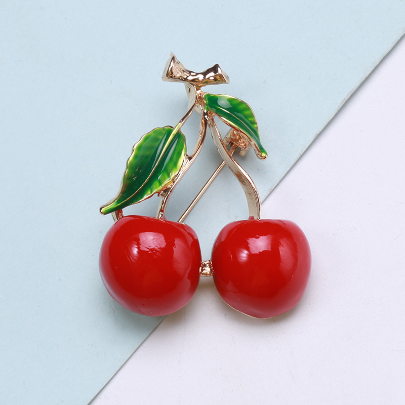 Factory direct sales of creative and light luxury Korean version new best-selling oil-drip cherry brooch, light luxury creative retro brooch, simple and fashionable accessory pin in stock Specification image
