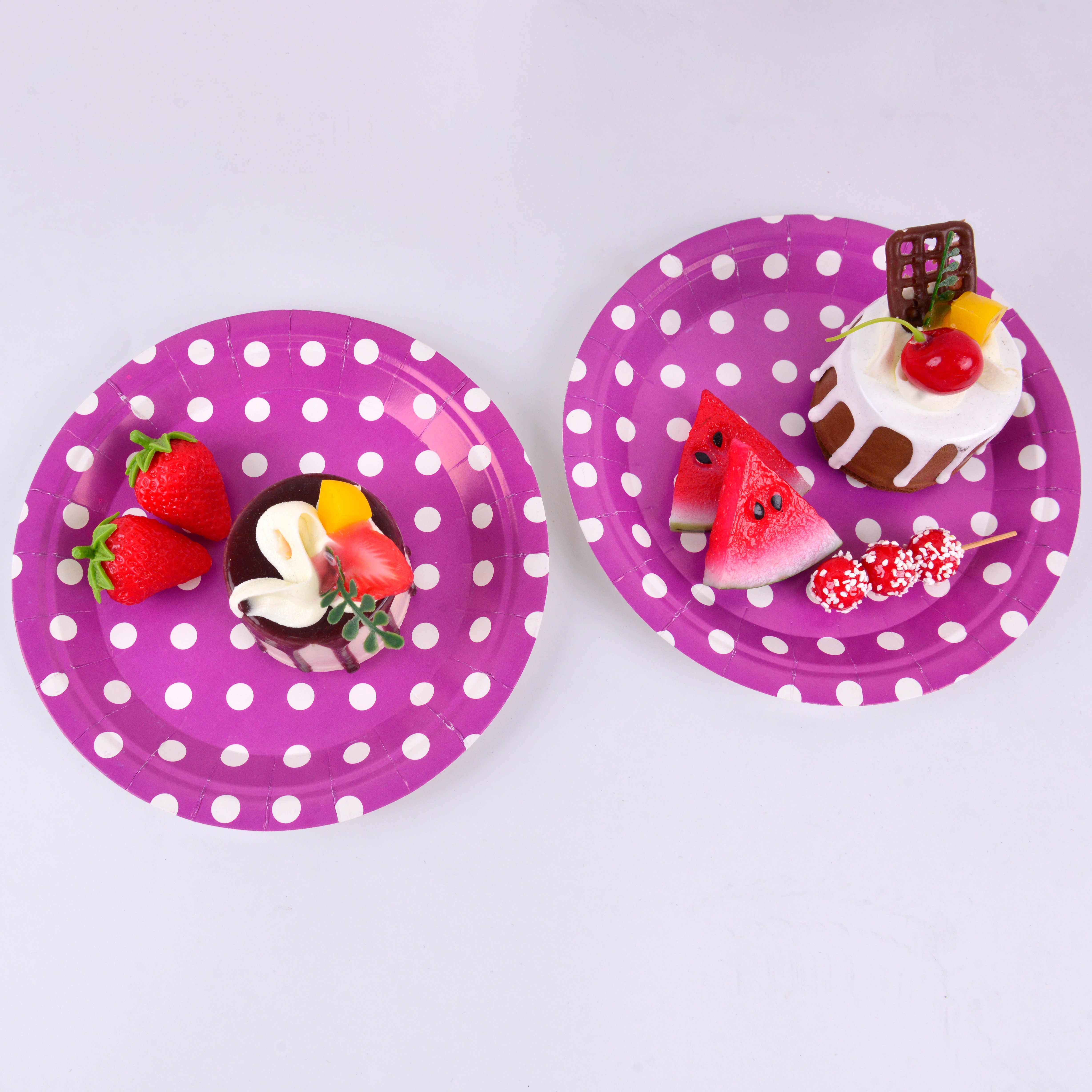 生日纸盘套装一次性派对餐具节日聚会装饰用Happy Birthday梅红白点