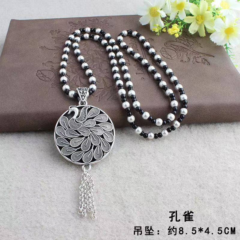 Jingpuli Accessories HY80 Antique Silver Niche Light Luxury Fish Leaping over the Dragon Gate Necklace Long sweater chain Application Scenario