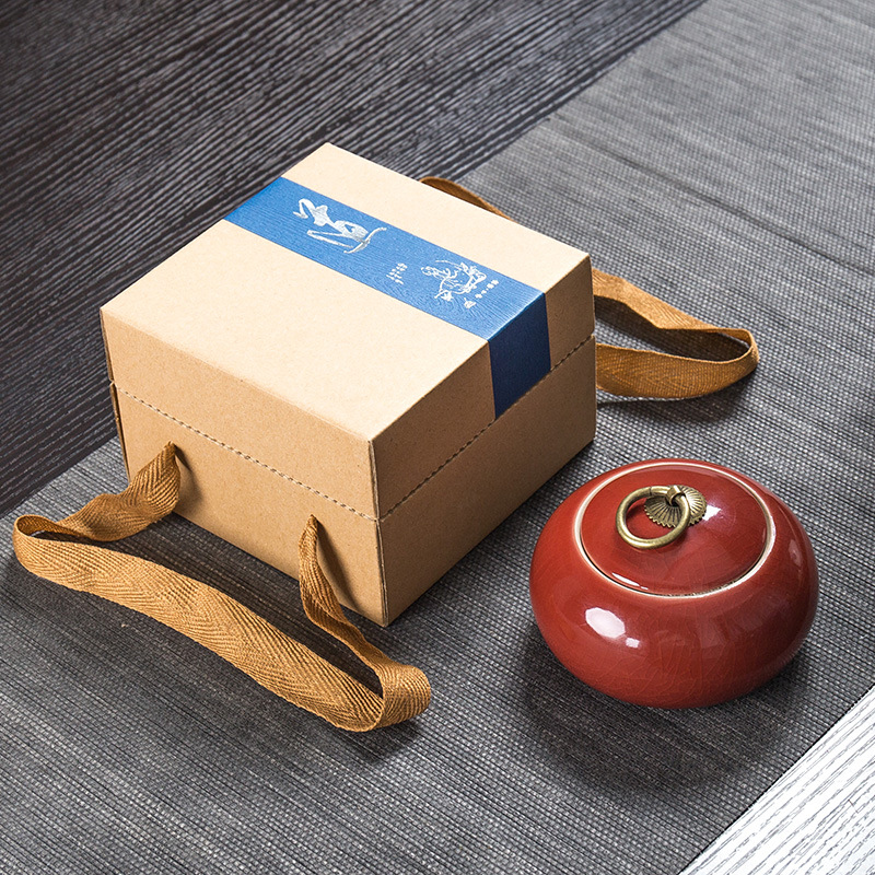 Kun Kun Ceramics Ge Kiln Split Ceramic Copper Buckle Tea Can, Celadon tea can, gift box packaging, sealed can, Ge Kiln Gift, small size customization, LOGO wholesale 055