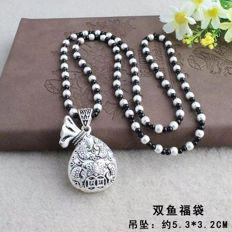 Jingpuli Accessories HY80 Antique Silver Niche Light Luxury Fish Leaping over the Dragon Gate Necklace Long sweater chain Specification image