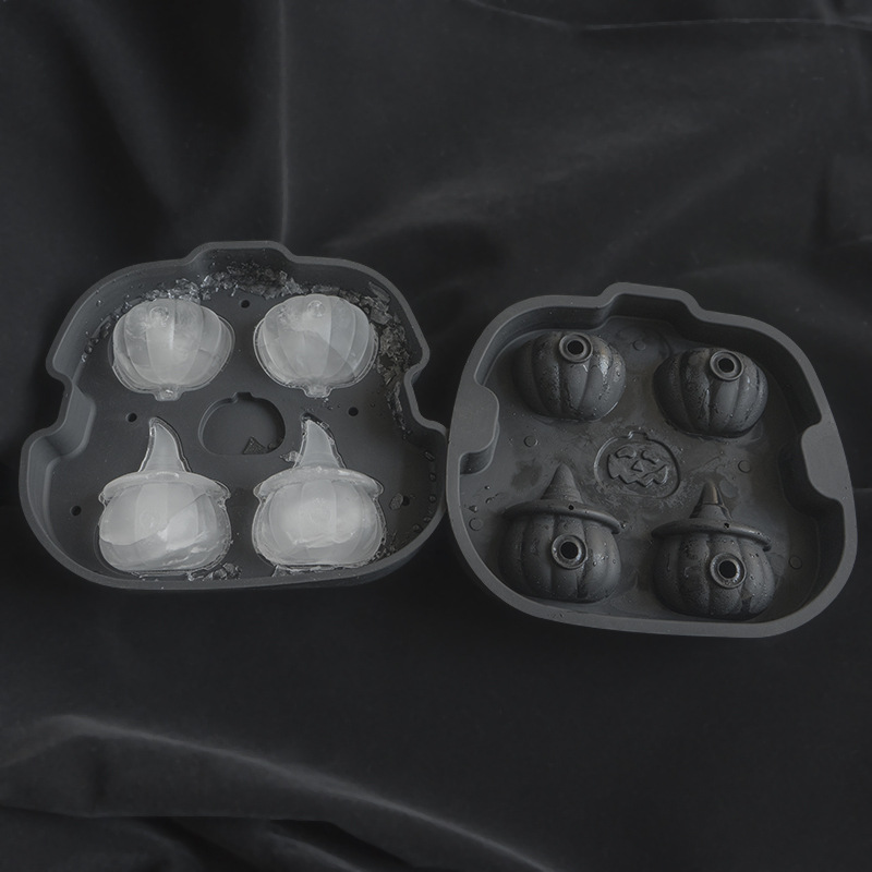 新款创意硅胶4孔南瓜冰格 厨房冰箱diy制冰模冰盒 万圣节3D冰球模 亚马逊直供现货详情图4