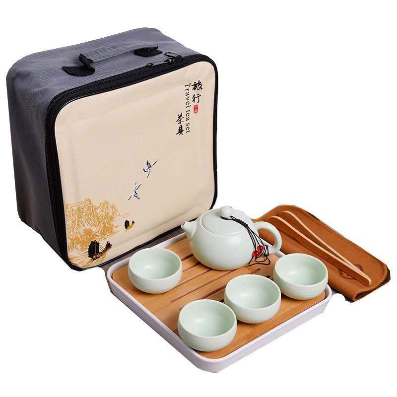 Kun Kun Ceramics Factory Direct Sales of Ding Kiln Travel Kung Fu Tea sets, travel set, one pot, four cups, portable bag with tea canister, customized logo 115 Application Scenario