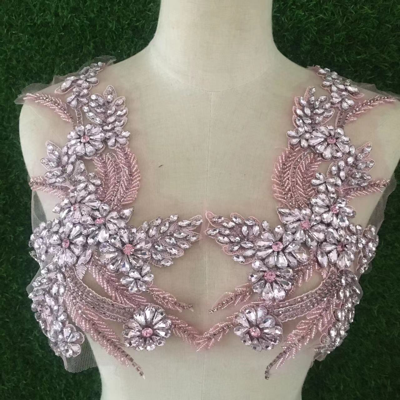 Beaded crystal dress corset with water diamonds and wheat ear decals on the top