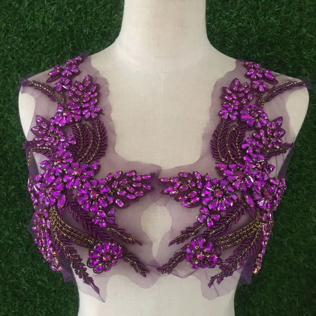 Beaded crystal dress corset with water diamonds and wheat ear decals on the top Specification image