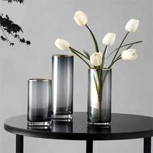 菊敏工艺现代简约描金直筒玻璃花瓶摆件北欧客厅插花软装饰品水培花器