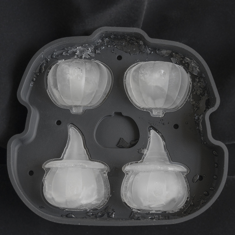 新款创意硅胶4孔南瓜冰格 厨房冰箱diy制冰模冰盒 万圣节3D冰球模 亚马逊直供现货详情图3