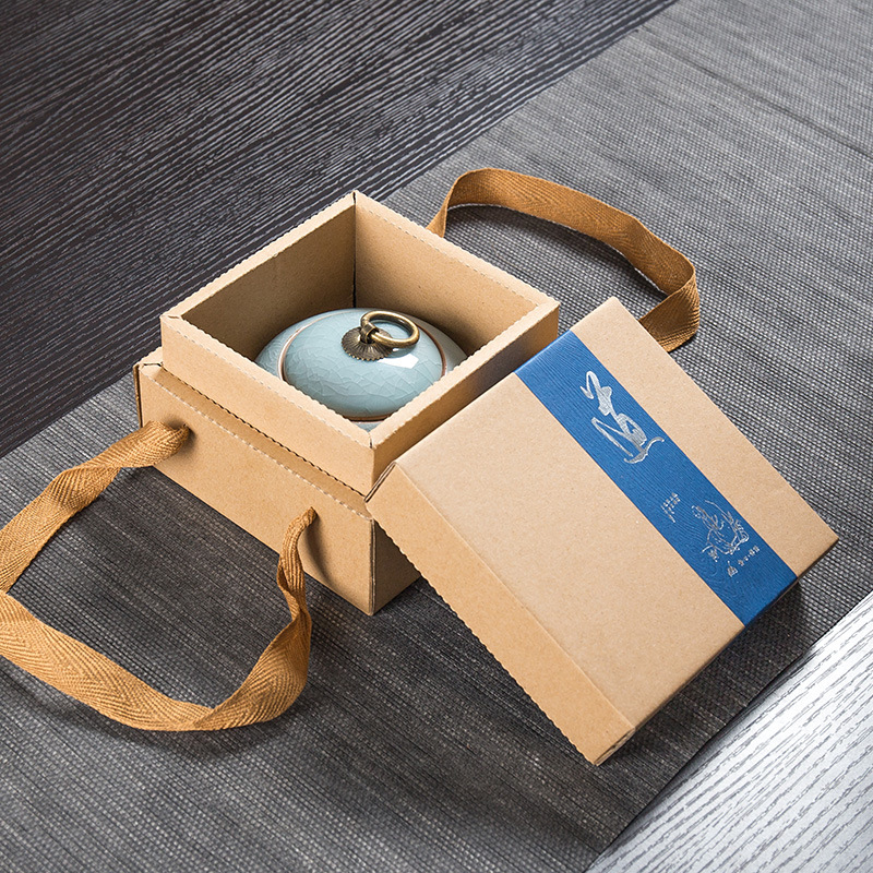 Kun Kun Ceramics Ge Kiln Split Ceramic Copper Buckle Tea Can, Celadon tea can, gift box packaging, sealed can, Ge Kiln Gift, small size customization, LOGO wholesale 055 Item Picture