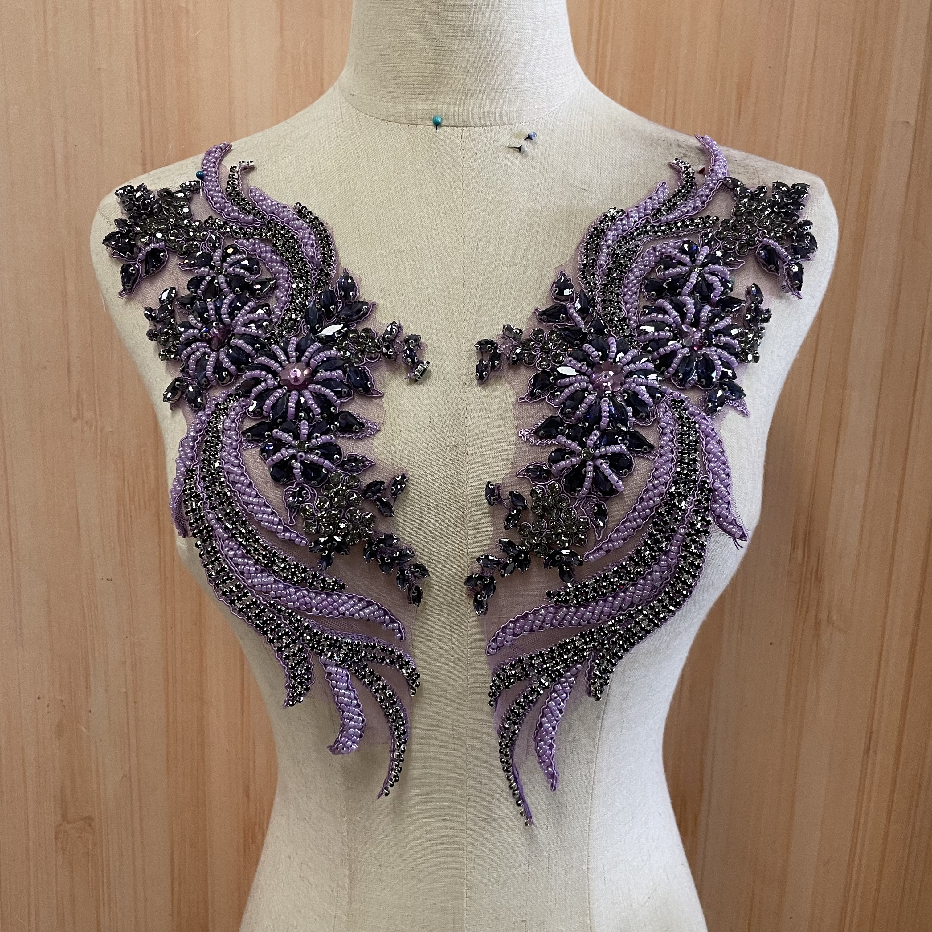 Beaded crystal dress corset with water diamond and phoenix tail applique on the top