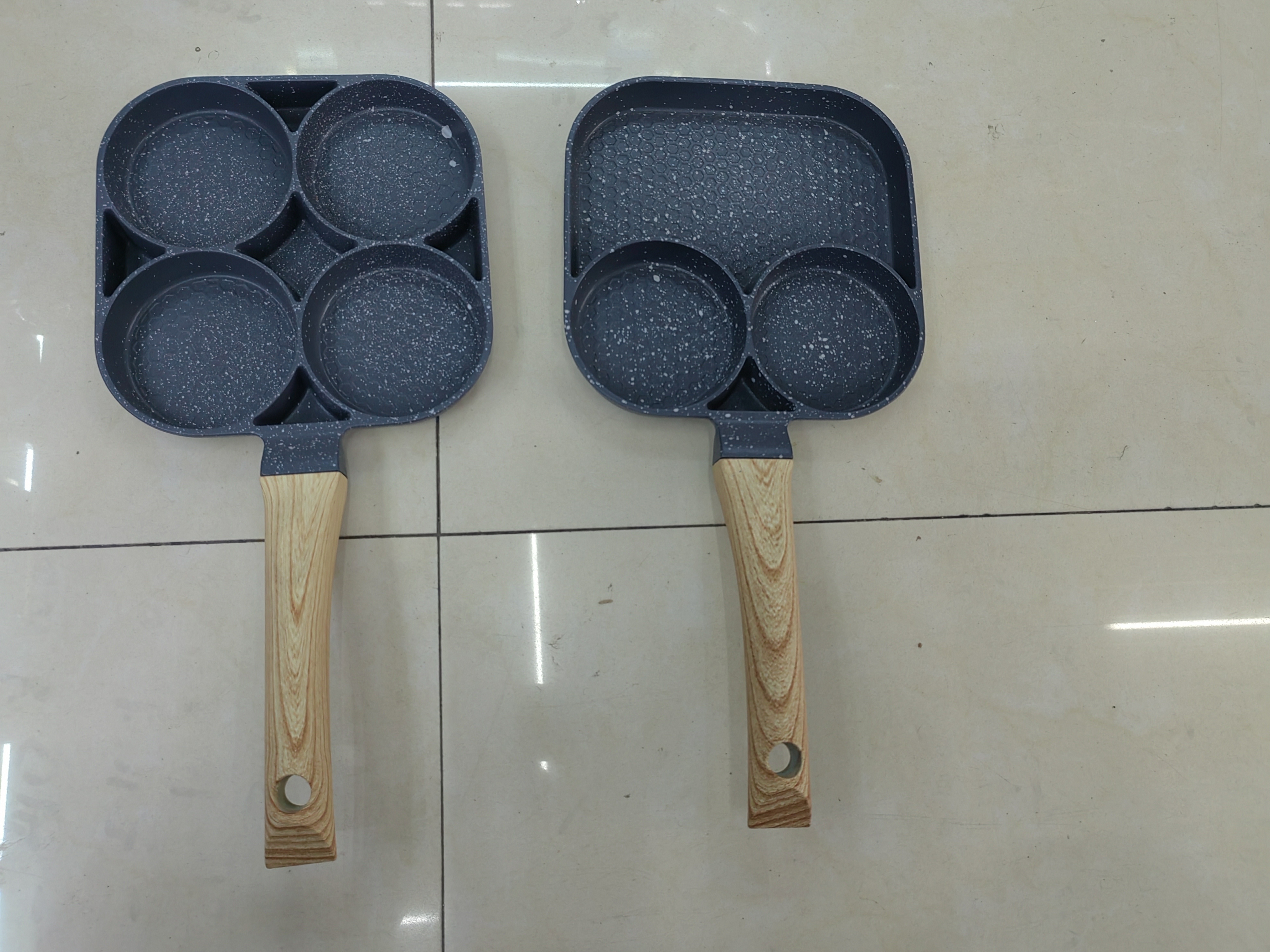 Two-hole and four-hole die-cast aluminum egg frying pans