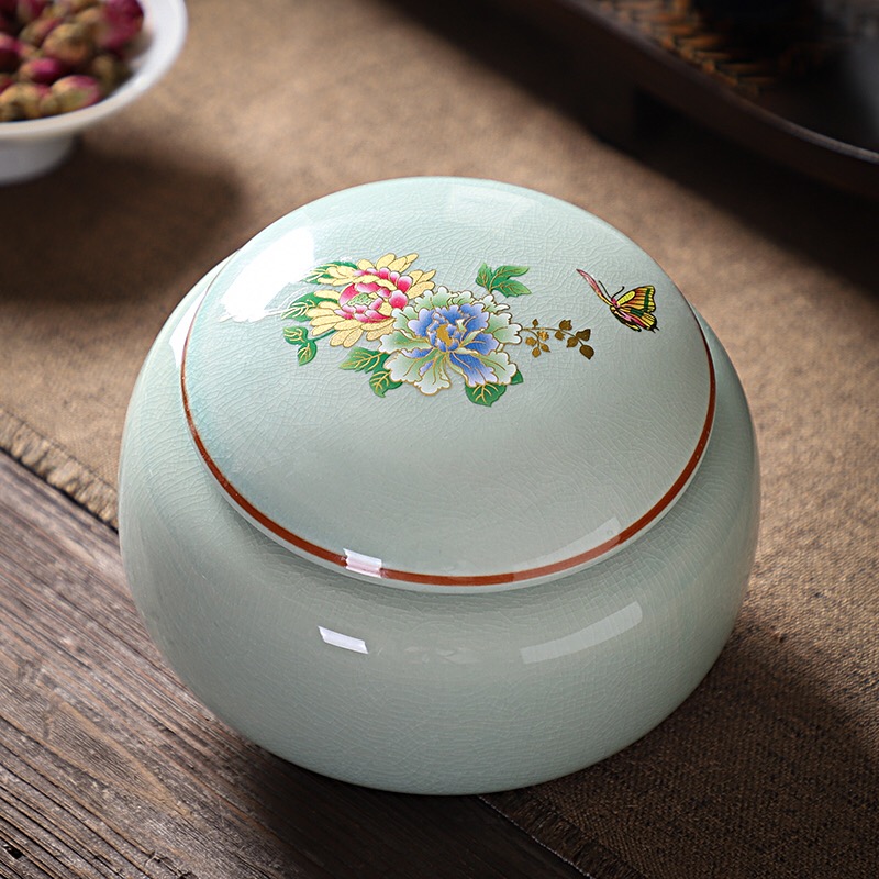 Kun Kun Ceramic Ge Kiln Tea Cans, 2 large ceramic storage cans, moisture-proof sealed cans, flower tea, Pu 'er tea, black tea, Ceramic Chinese tea cans, a pair of high-end packaging gift boxes 058 Application Scenario