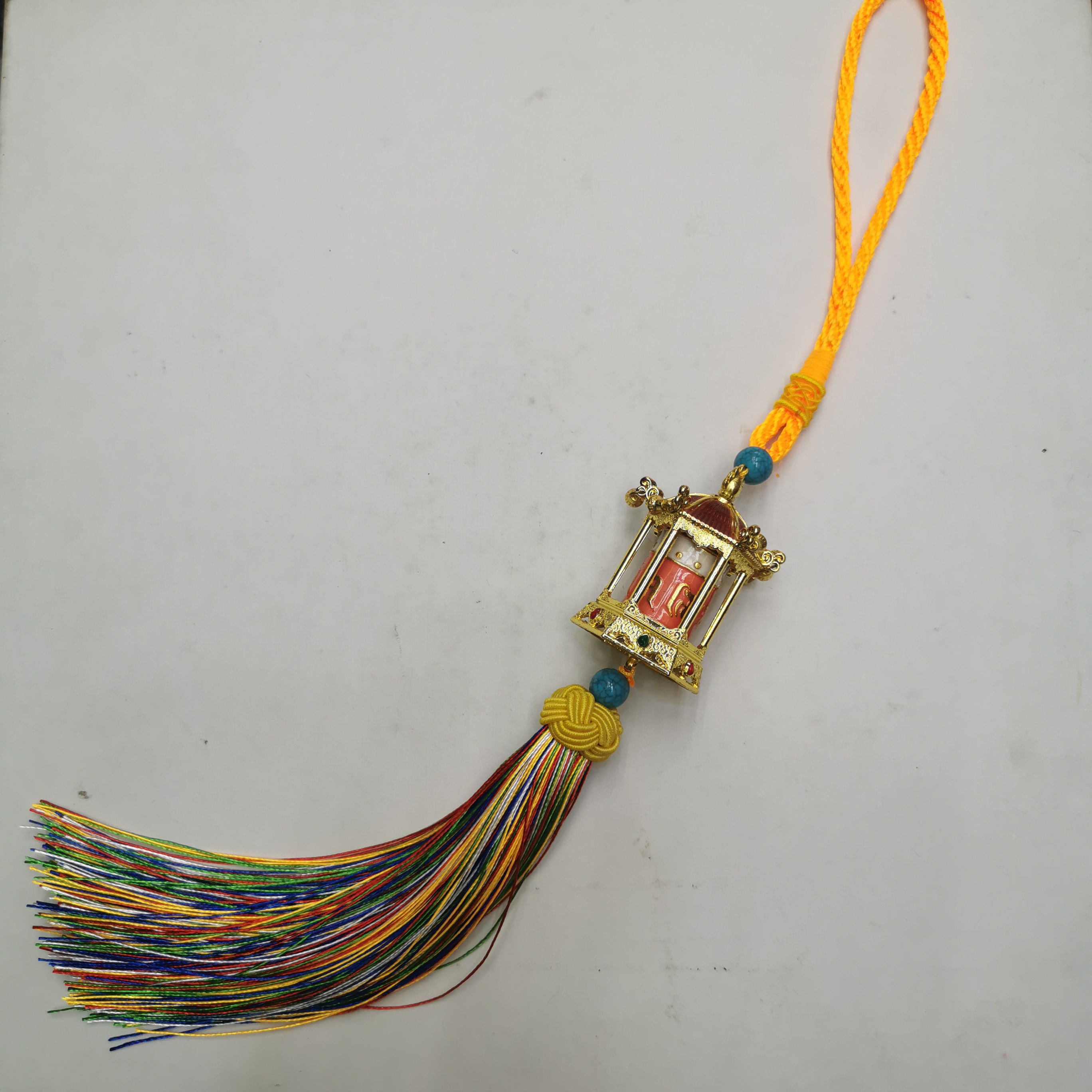 Alloy painted pavilion-shaped rotating wheel pendant YC0050 Specification image