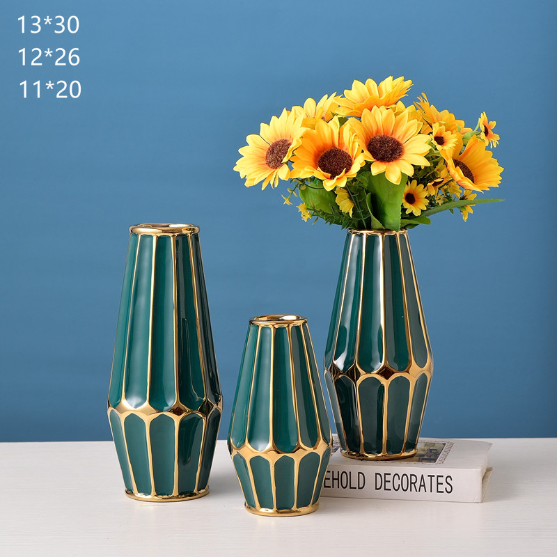 New light luxury ceramic electroplated vertical bar vase, living room flower vases, home decoration items, wedding and hotel soft decoration handicrafts details Picture