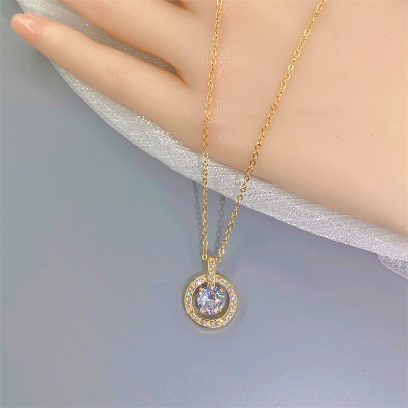 Hollowed-out four-leaf clover pendant necklace, collarbone chain, stud earrings, stainless steel seven-color chain wholesale 12 Item Picture