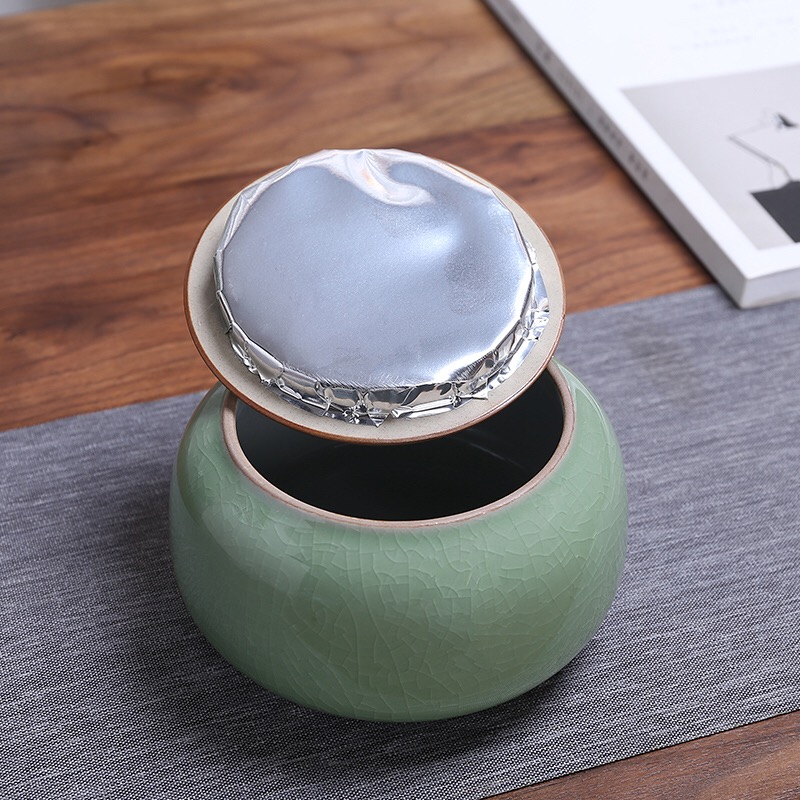 Kun Kun Ceramic Ge Kiln Tea Cans, 2 large ceramic storage cans, moisture-proof sealed cans, flower tea, Pu 'er tea, black tea, Ceramic Chinese tea cans, a pair of high-end packaging gift boxes 058 Item Picture