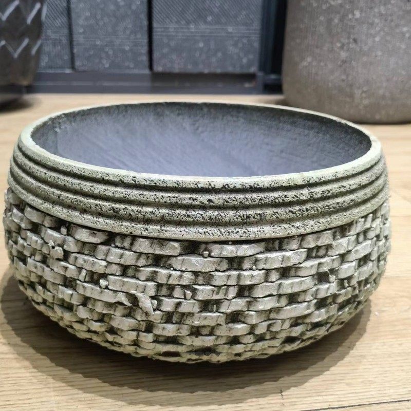 国潮古建筑风水泥花盆种植物种植多肉园林布置插花镁泥圆形工艺品花瓶sn-22