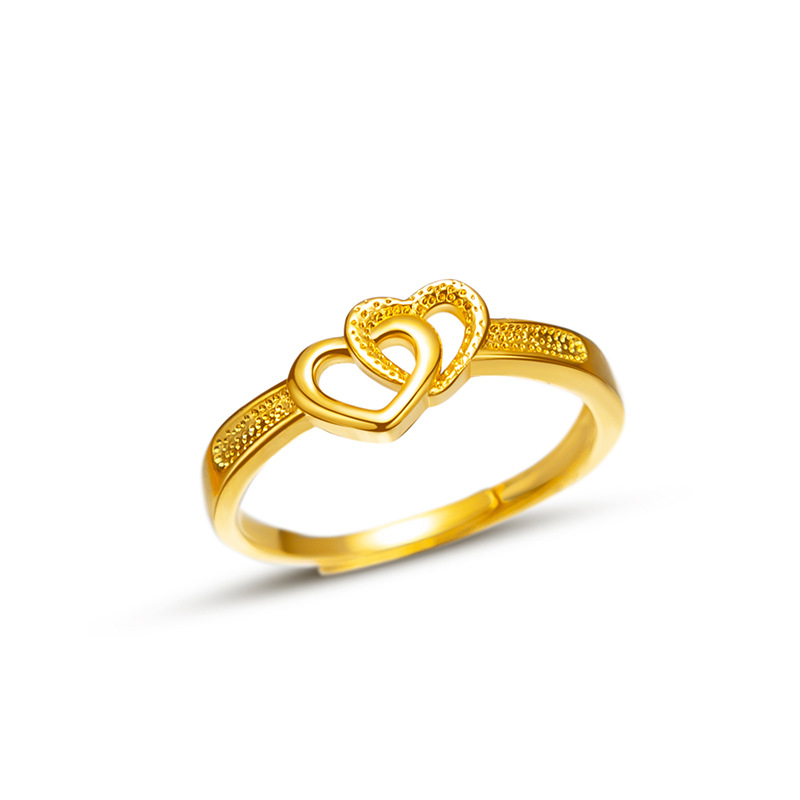 Vietnamese sand gold gold-plated double heart women's ring, Pinduoduo best-selling ring, Japanese and Korean fashionable open heart women's ring, novel accessories Item Picture
