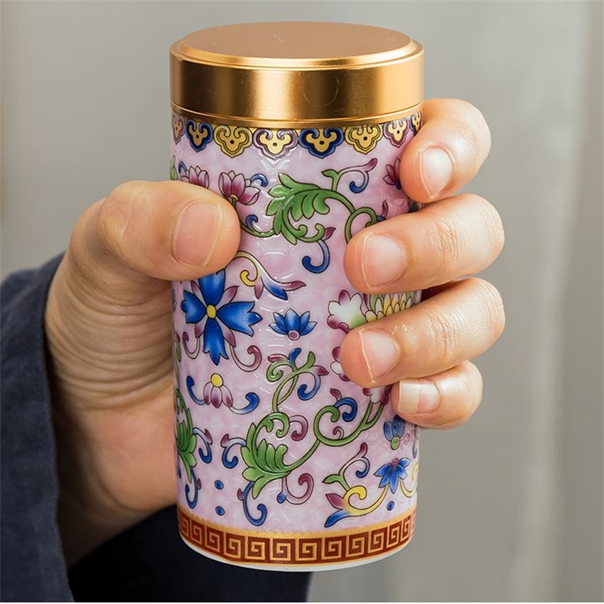 Kun Kun Ceramic Creative Ceramic Enamel Color Double Lotus Tea Jar Travel Portable Medium-sized Travel Sealed Storage Jar Gift Box Set of 6 pieces per box 069 details Picture