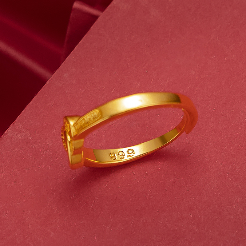 Vietnamese sand gold gold-plated double heart women's ring, Pinduoduo best-selling ring, Japanese and Korean fashionable open heart women's ring, novel accessories Specification image