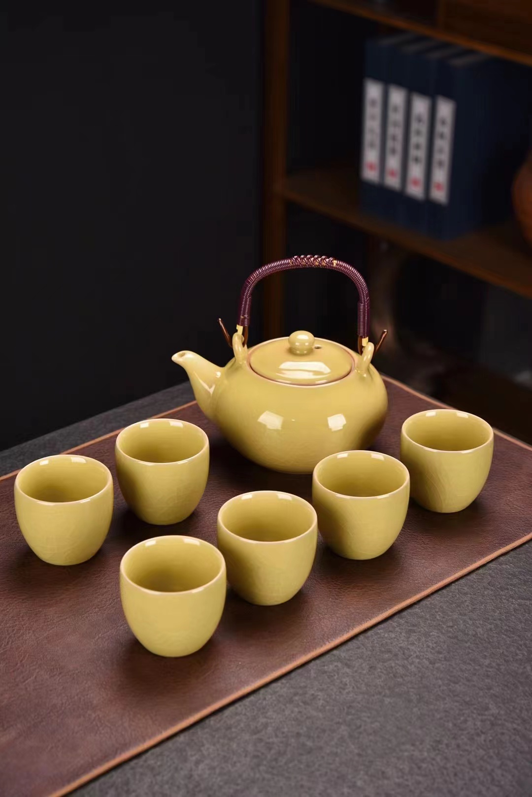 Kunkun Ceramics' new 7-piece set of Chinese-style Ge kiln crackle handle teapot tea sets, home large-capacity office reception Kung Fu tea cups, complete set gift box 120 details Picture