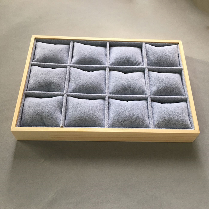 原木优质绒布首饰盘十二位手表手链展示盒手镯收纳箱多功能展示架