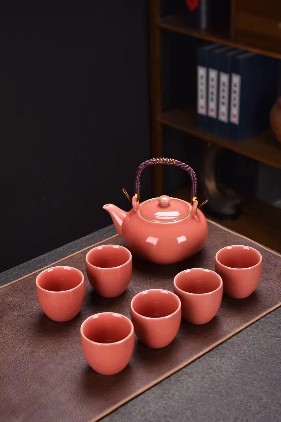 Kunkun Ceramics' new 7-piece set of Chinese-style Ge kiln crackle handle teapot tea sets, home large-capacity office reception Kung Fu tea cups, complete set gift box 120 Specification image