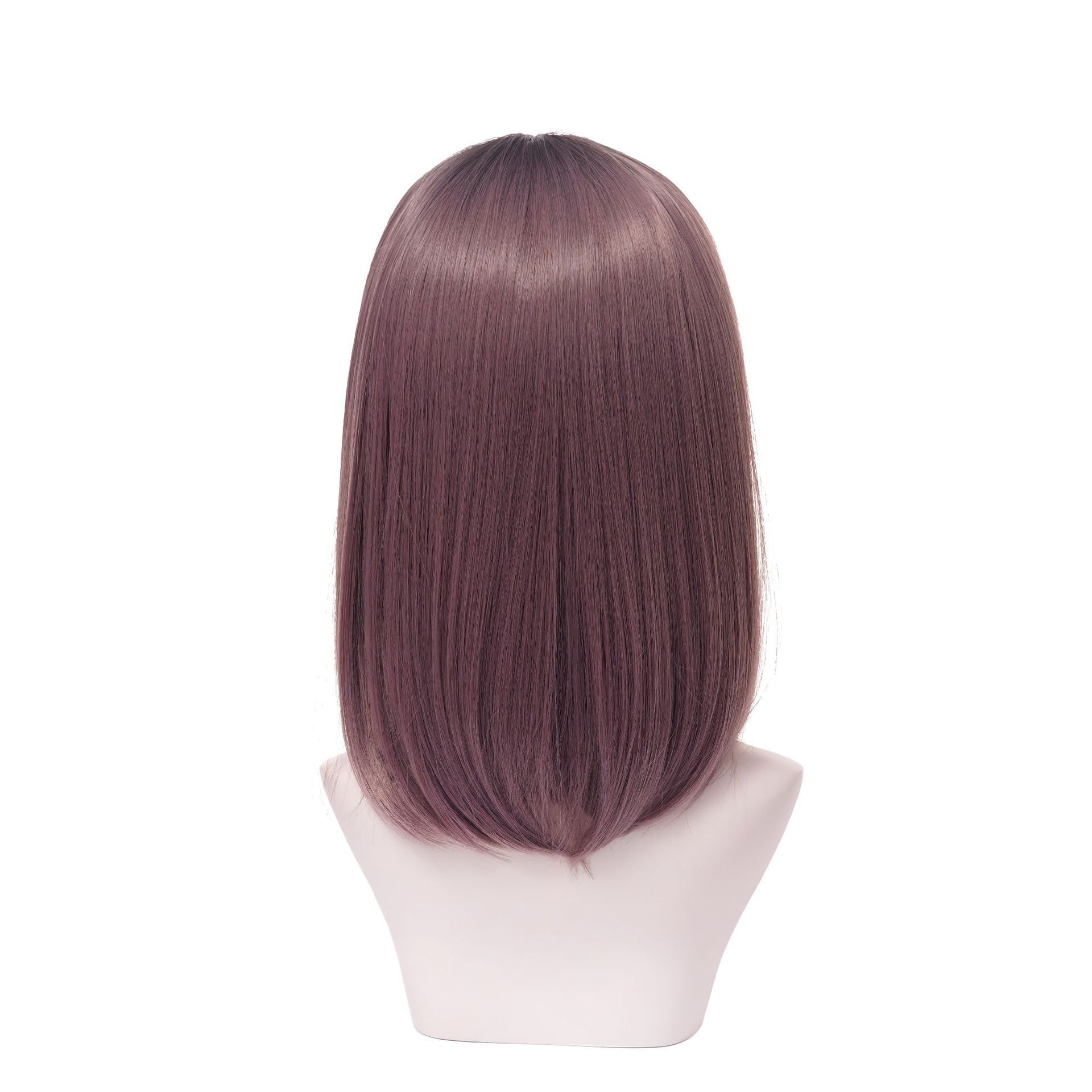 A mid-length straight wig for a female Internet celebrity with a round face and straight bangs with an inwardly folded haze powder realistic wig Item Picture