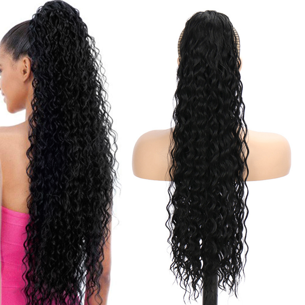 Wholesale long and deep curly ponytail 26.30 inches elastic band synthetic ponytail