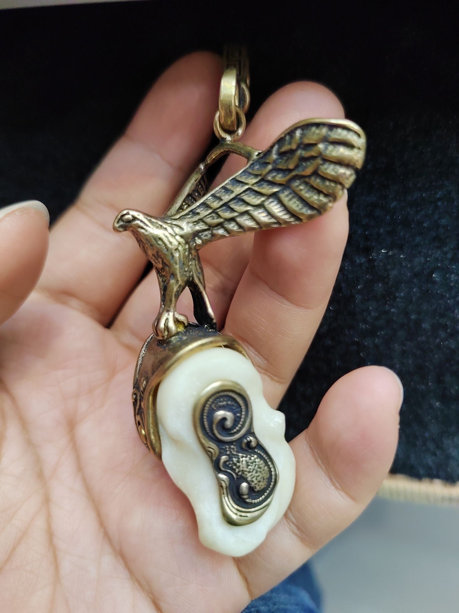 Galaha Flying Eagle Copper Eagle Small Pendant for Attracting Wealth and Spreading Wings Eagle Solid Brass Keychain Bag Hanging Antique Small Copper Handle Piece Donglaibao 12-1 details Picture