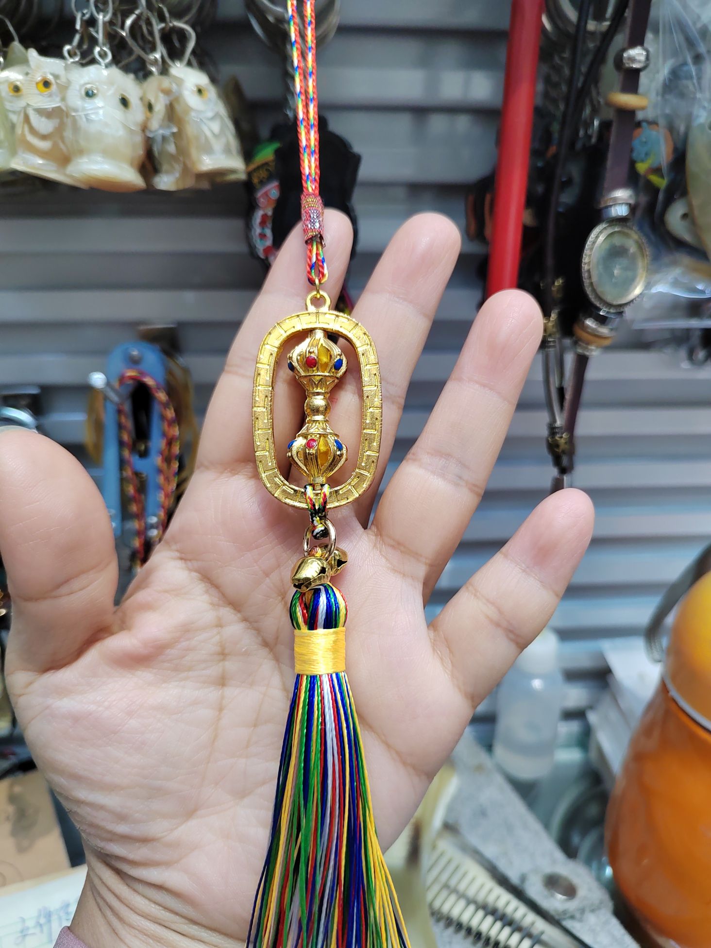 金刚杵汽车挂件五彩绳车内吊饰男女铃铛藏式车载后视镜挂饰品东来宝11-1顺利饰品商行