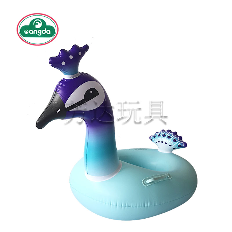 潮趣厂家直供儿童孔雀充气坐艇坐圈水上环保PVC坐圈游泳圈
