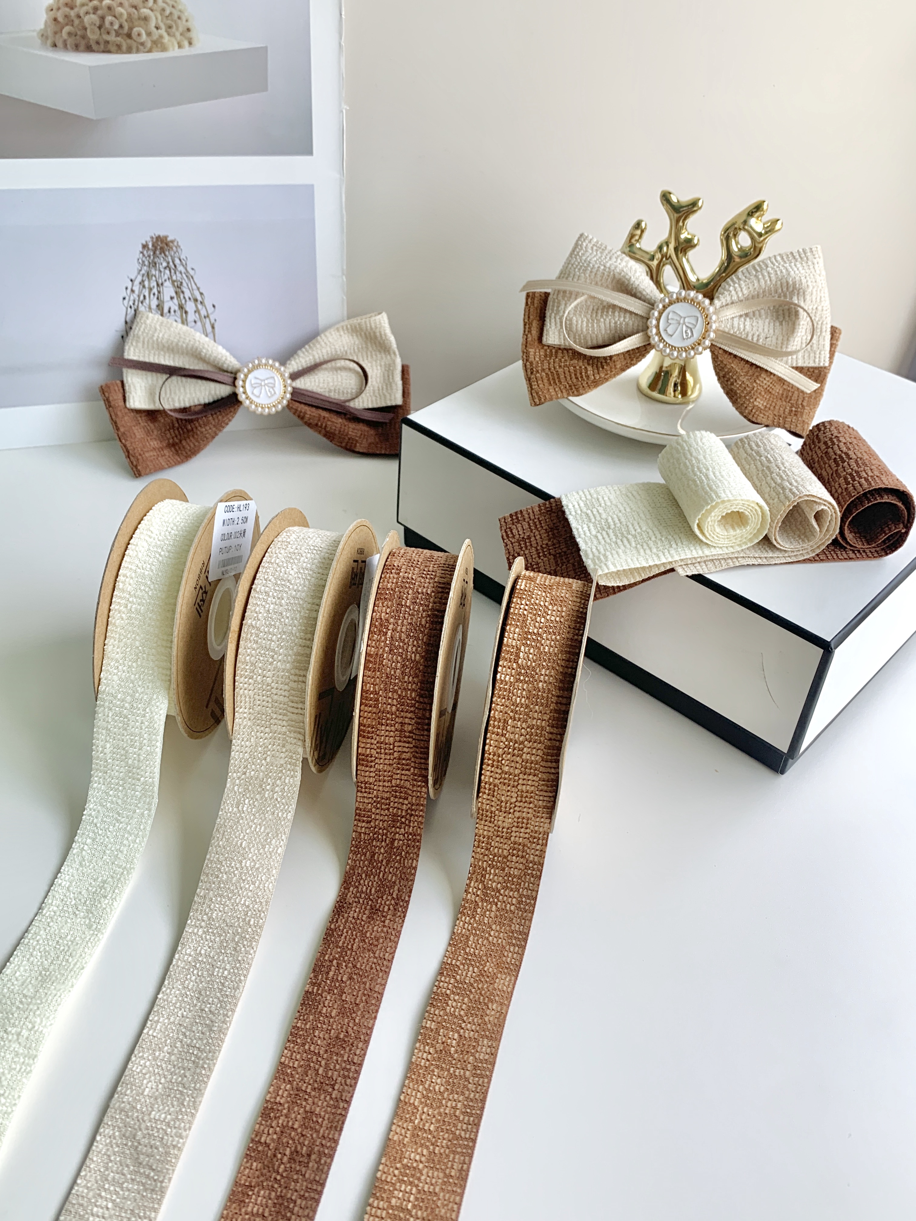 "Jianjian Double-sided plush checkered cotton and linen webbing, DIY bow hair clips, accessories, shoes, hats, clothing, accessories, accessories and belts. details Picture