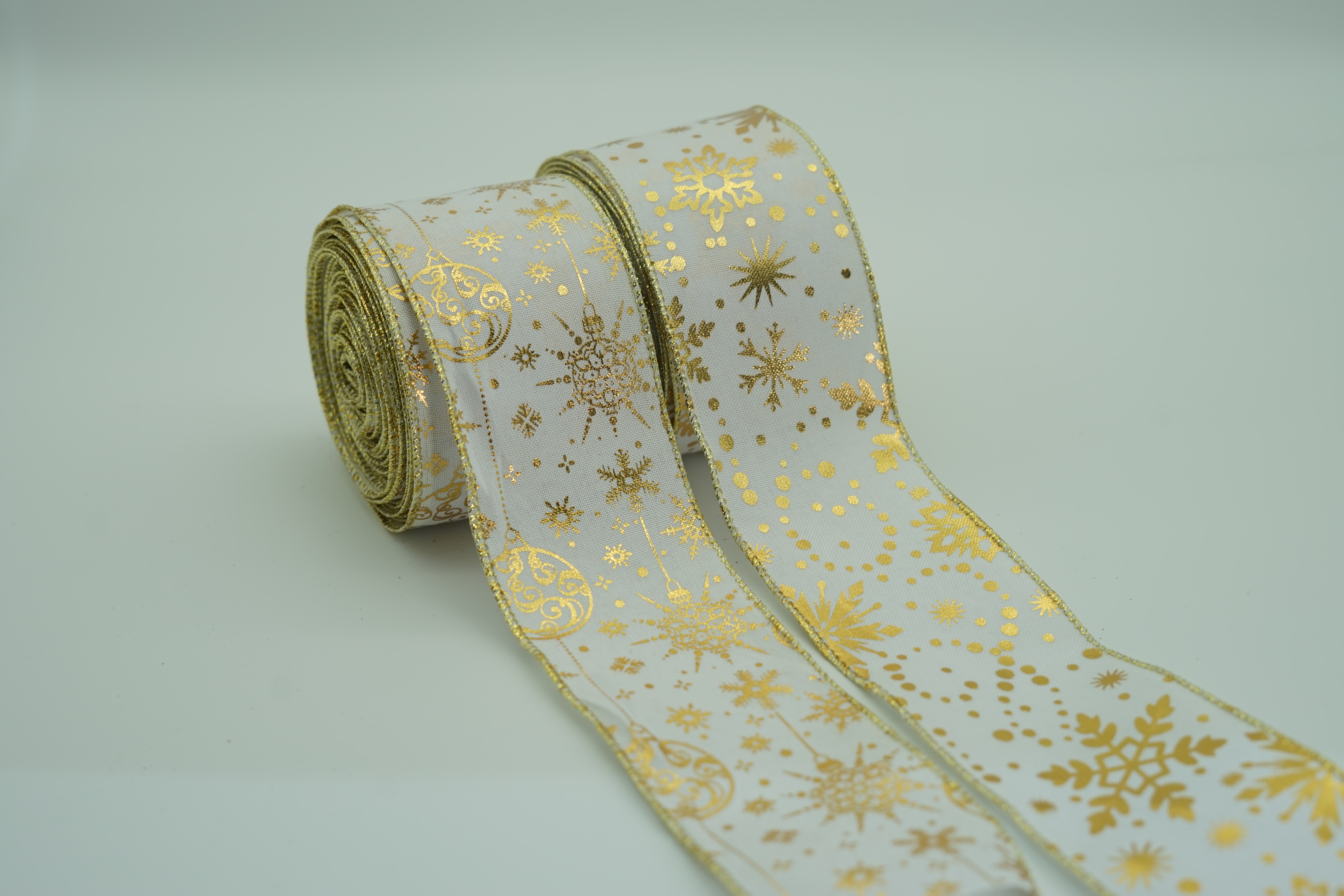 秋硕工艺 0842 鲜花包装纸 圣诞用品圣诞树装饰  礼品包装 烫金装饰罗纹织带现货批发烫金红绿飘彩带2