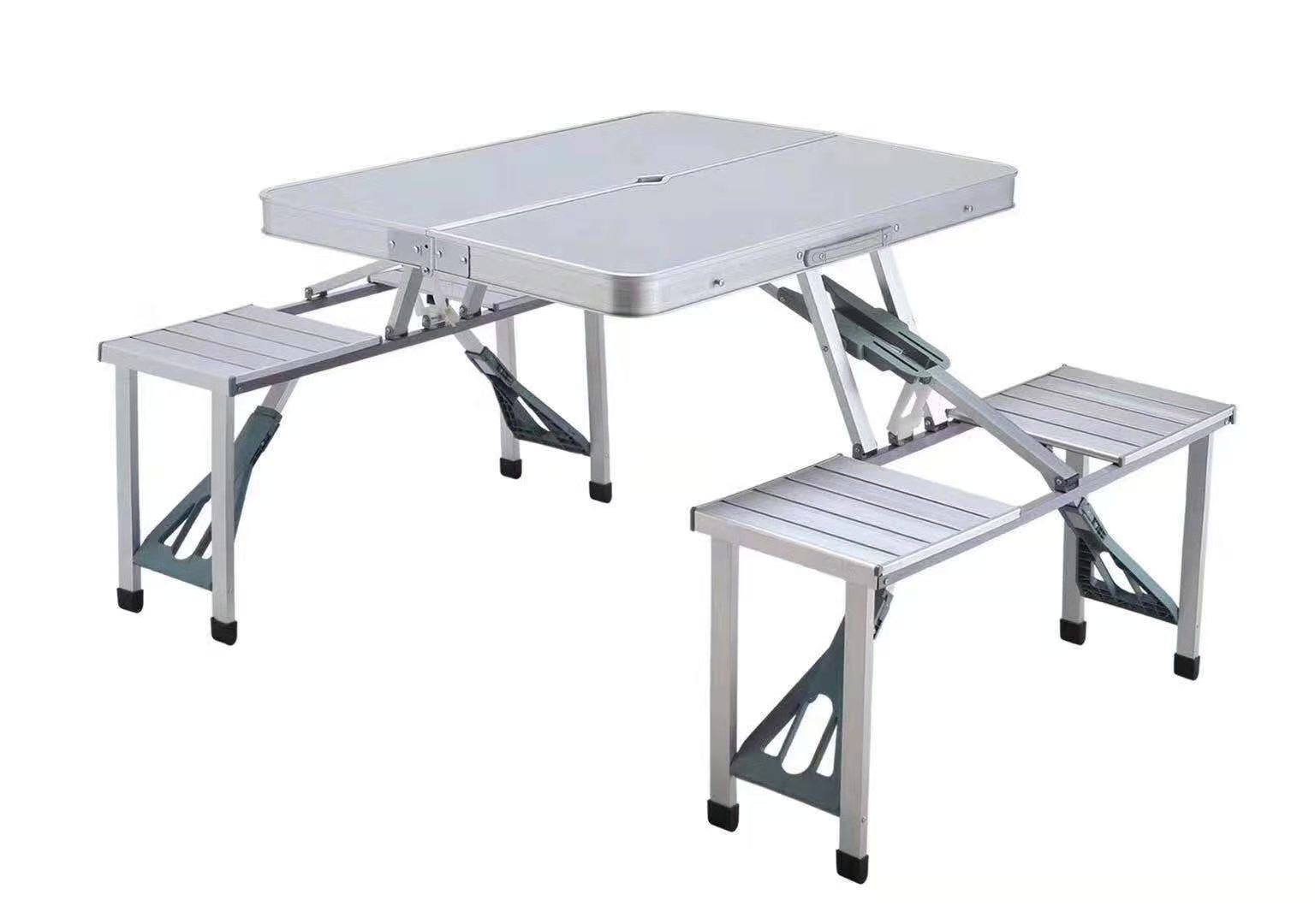户外折叠桌 烧烤桌 铝合金野餐桌 便携式连体桌折叠桌椅 野营桌 桌椅图