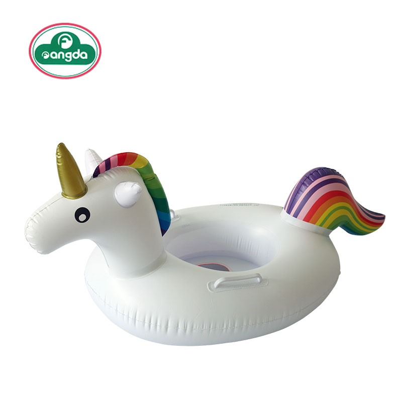 潮趣厂家直供儿童独角兽充气坐艇坐圈水上环保PVC坐圈游泳圈