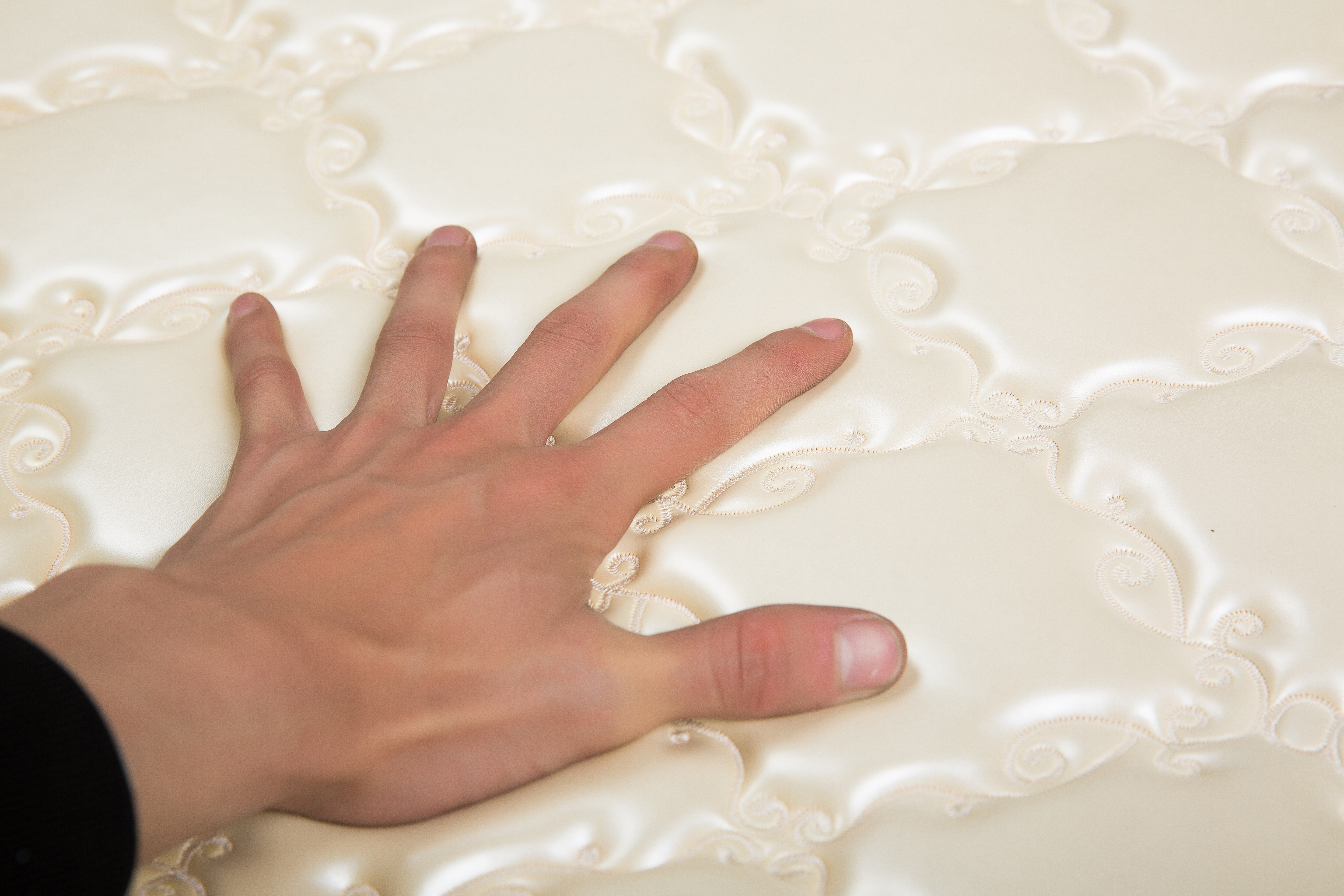 Yikelong Environmental Protection Decorative Leather Hotel Soft Packaging Material Factory wholesale sponge embroidery artificial leather LC33 in stock Item Picture