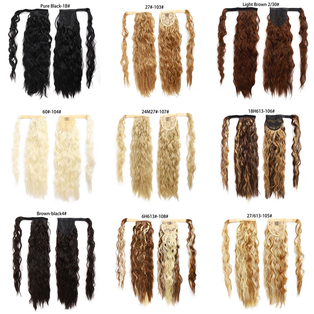 European and American fashionable wigs for women, long curly hair, five-clip solid color, fluffy, large volume, corn silk extensions details Picture