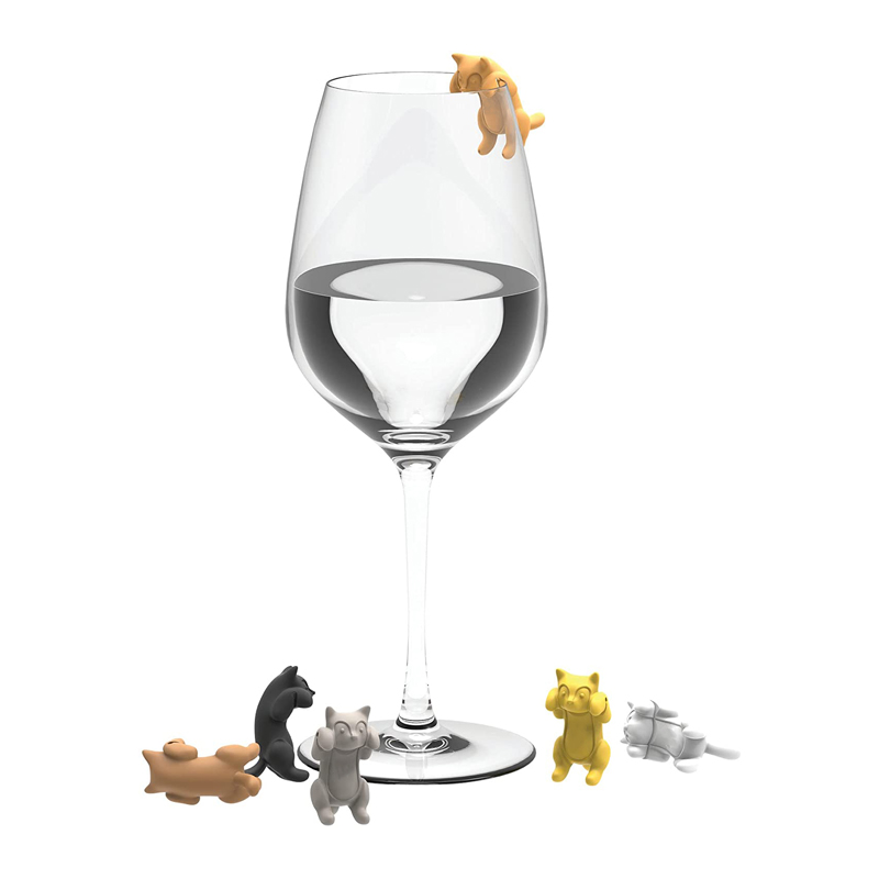 Etiquetas de copa de vino de plancha de gato creativo 3D gatito forma fiesta fiesta copa de vidrio de pies altos distintivos identificadores etiquetas de vino
