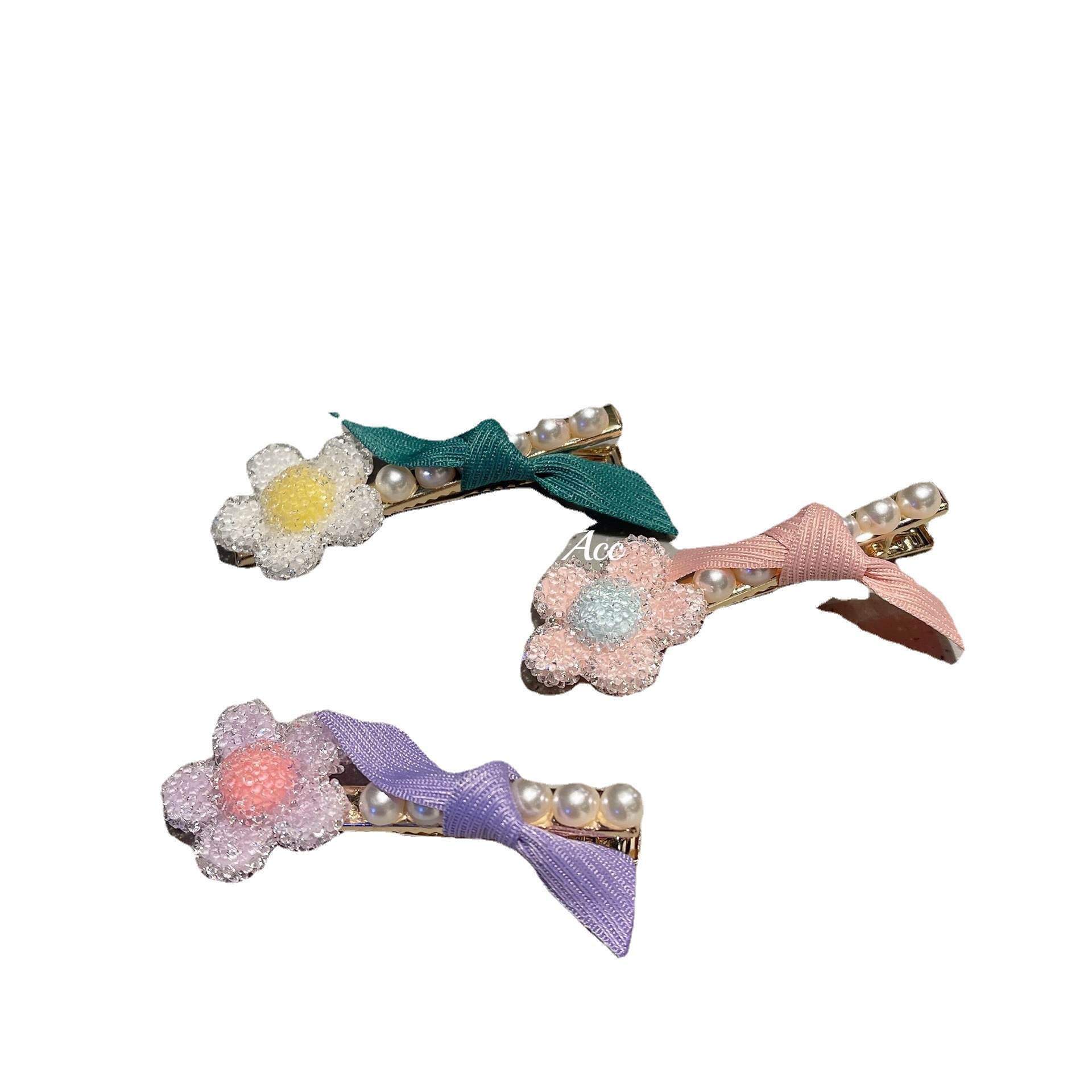 Little flower edge clip, cute hair clip, popular female press clip, 2022 new style straight clip, bow bangs hair clip