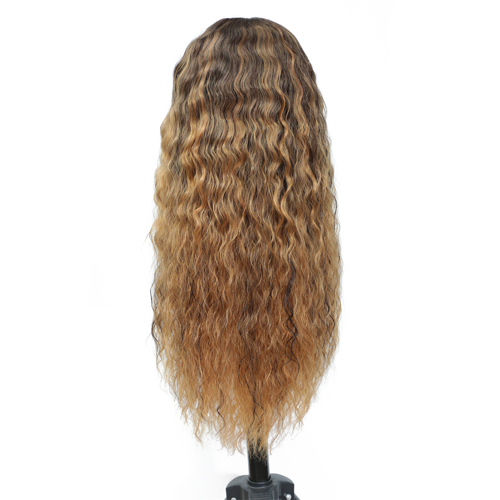 Highlight Ombre long natural wave wig, glue-free combined wig for women, with a water wave mechanism in the middle part, 10-26 inches Specification image
