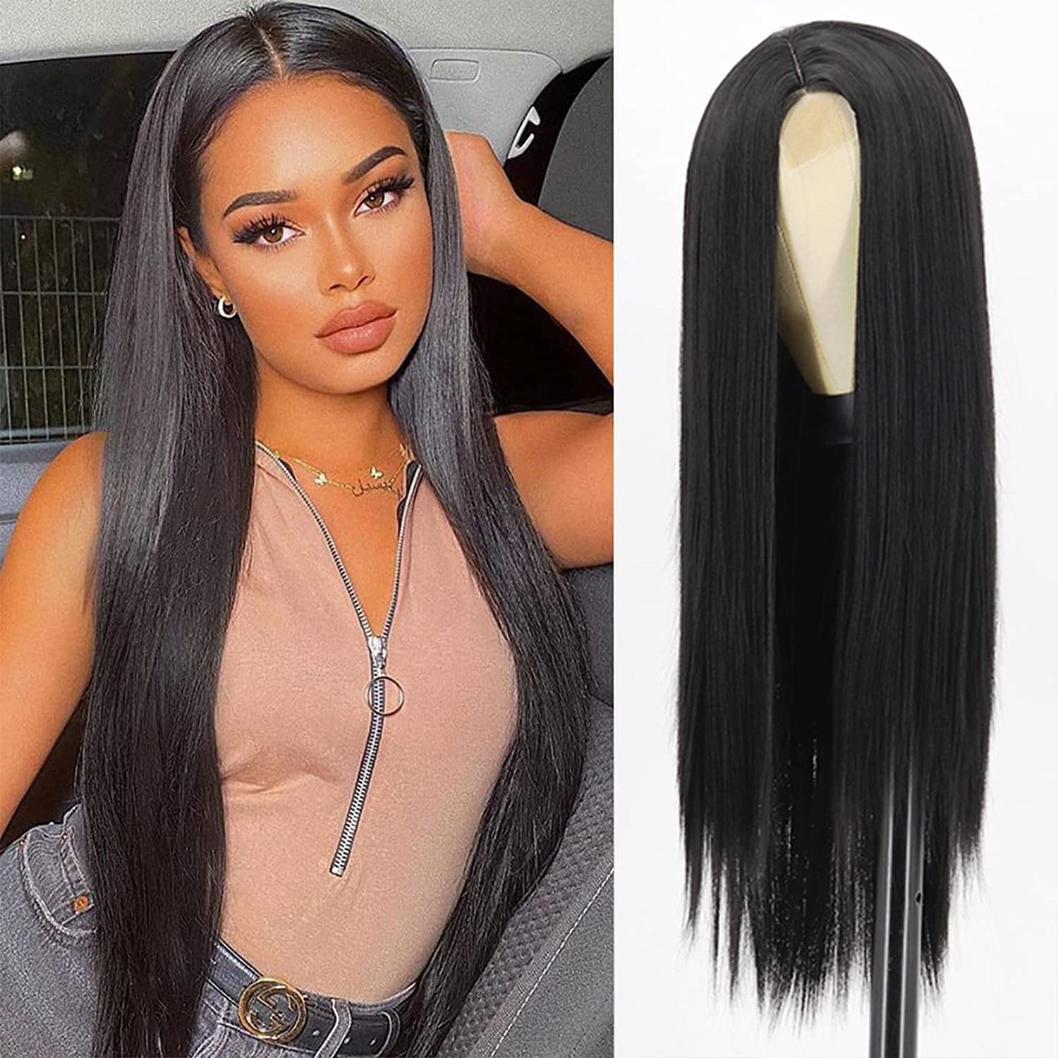 European and American women's wig, long straight hair, synthetic fiber front lace wig, small lace wig