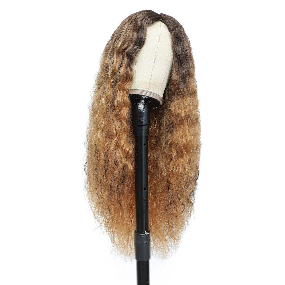 Highlight Ombre long natural wave wig, glue-free combined wig for women, with a water wave mechanism in the middle part, 10-26 inches details Picture