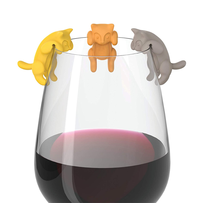 Etiquetas de copa de vino de plancha de gato creativo 3D gatito forma fiesta fiesta copa de vidrio de pies altos distintivos identificadores etiquetas de vino Specification image