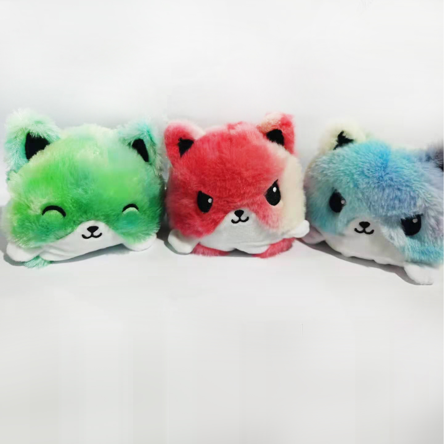 外贸出口毛绒玩具15厘米混色毛绒公仔翻转毛绒猫毛绒龙