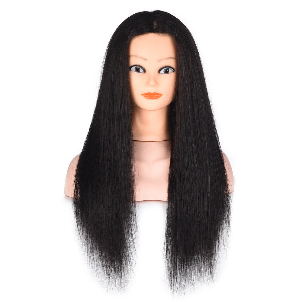 Full real hair wig teaching head model, hair styling and braid learning, updo, updo teaching head, blow-cut and perm real hair model details Picture