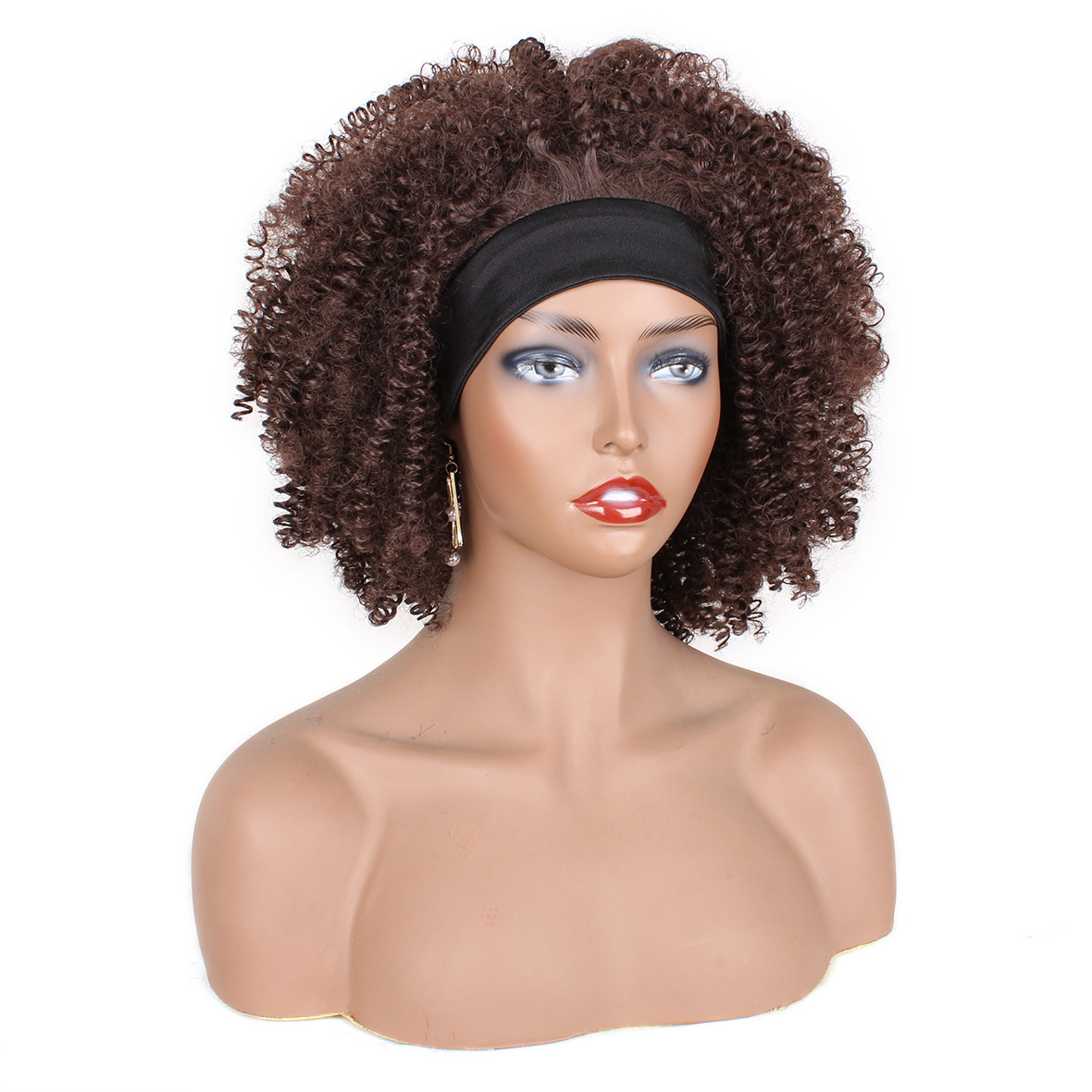 假发 欧美假发女冰丝发带小卷发短款headband short curly wig