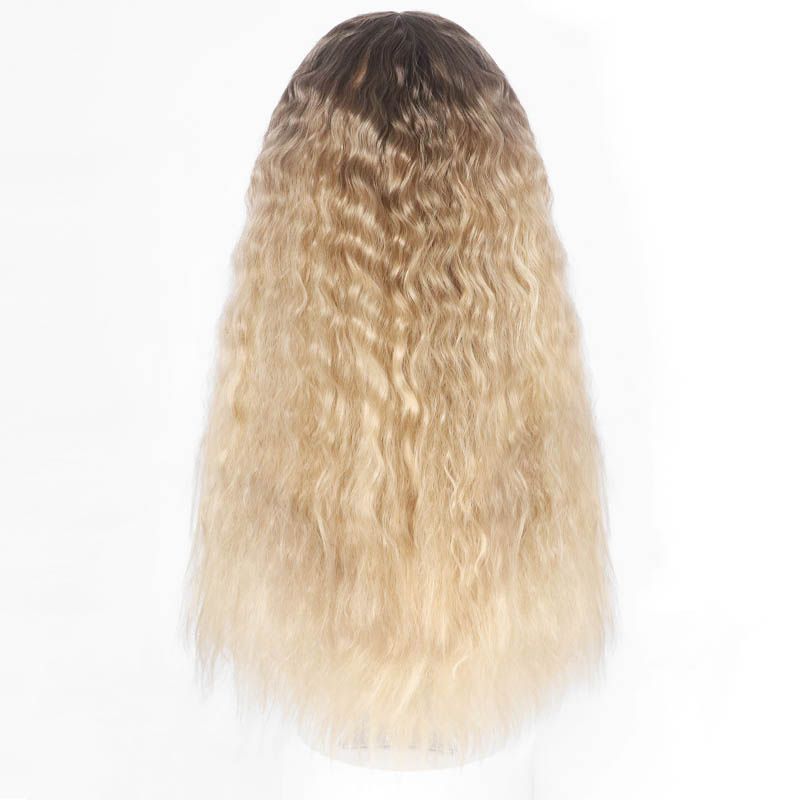 The female wig from the wig factory features a European-style golden-brown water ripple top dyed black, fashionable mid-parted long curly wig Application Scenario